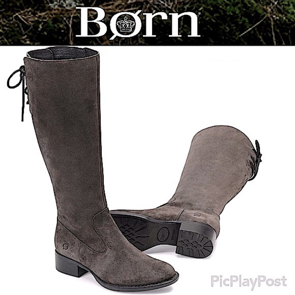BORN Cotto Grey Oil Suede Full Zip & Back Laces Lined Knee High Boot NIB NWT 8